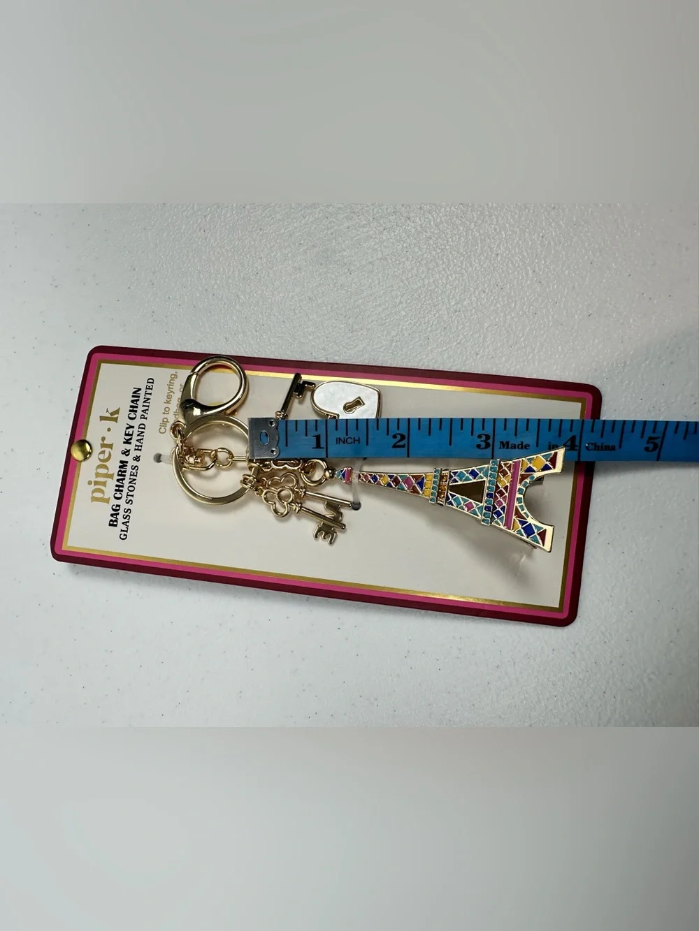 NEW PIPER K‎ PARISIAN DAYDREAM EIFFEL TOWER LOVE HEART GOLD BAG CHARM KEY RING